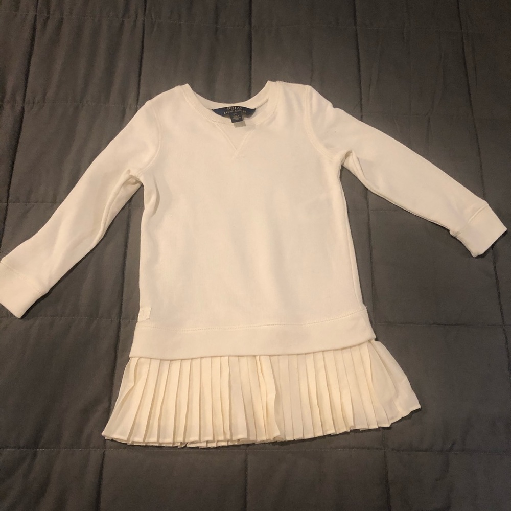 Girls Cream Pleated-Hem Sweatshirt Dress